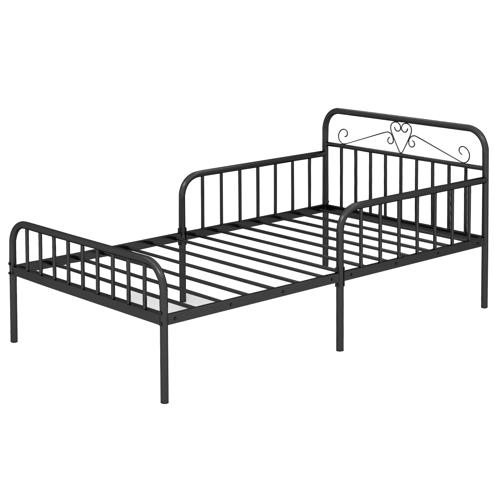 SUGIFT Metal Twin Size Bed Frame with Headboard & Safety Side Guardrails 485-lb Capacity Twin Mattress Compatible Black