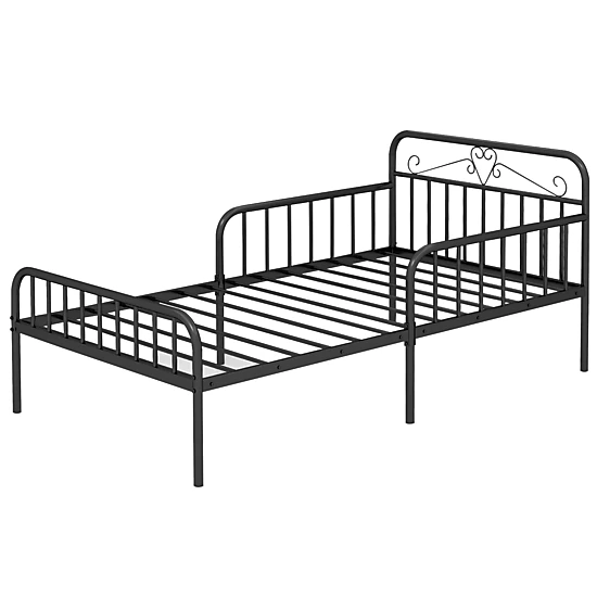 LJG Twin Size Bed Frame with Headboard and Safety Side Guardrails