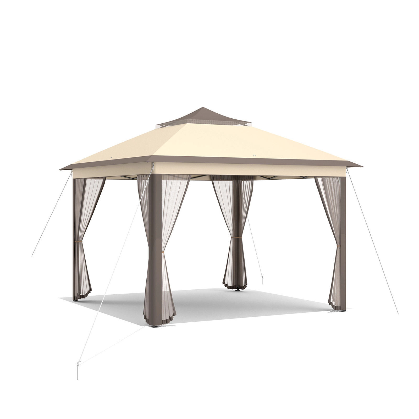 SUGIFT 2-Tier Pop-Up Gazebo Tent Portable Canopy Shelter with Mesh Screens Carry Bag Brown/Beige