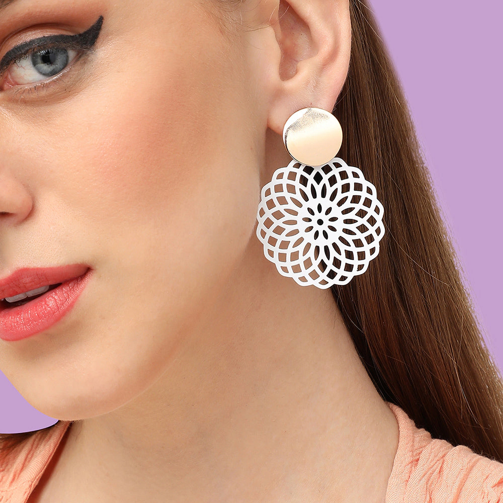 SOHI Women's Red Floral Filigree Drop Earrings