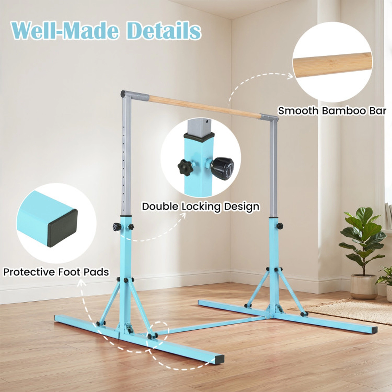 SUGIFT Kids Green Folding Gymnastics Bar with 13-Level Adjustable Height 68-in W 54-in D 265-lb User Capacity