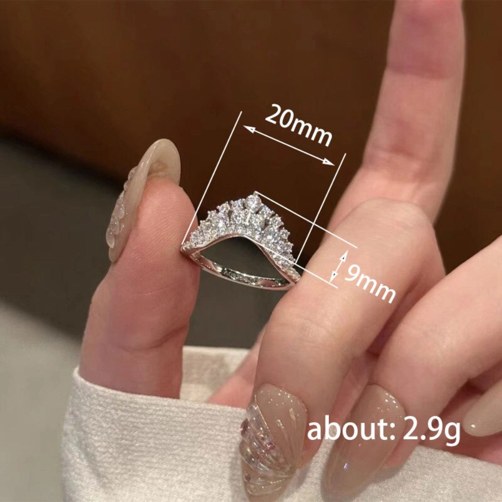 Crescent Moon Cubic Zirconia Ring Silver鈥慣one Paved Cluster Statement Ring for Women