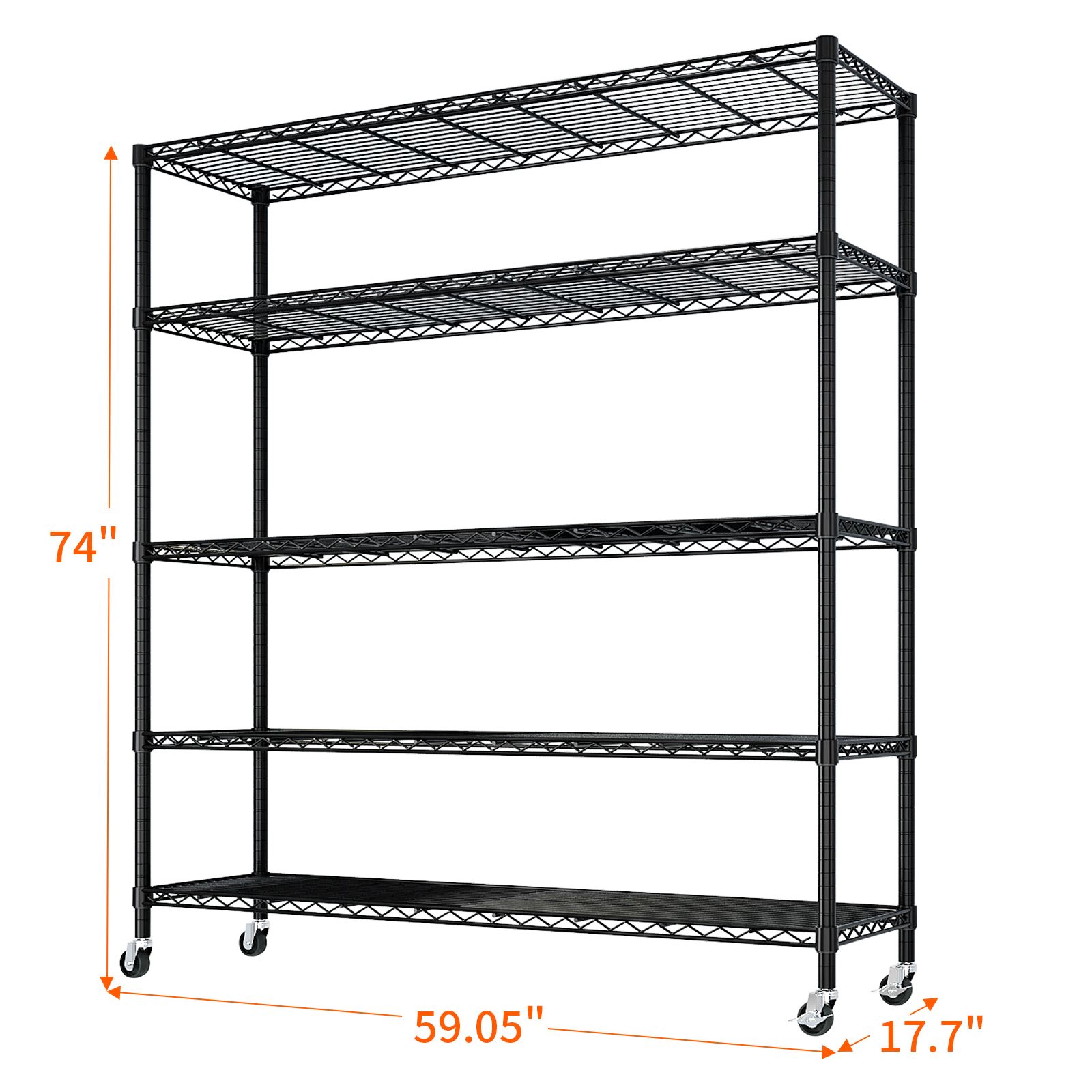 Flynama Heavy Duty Wire Shelving with Wheels, 59x17.7x74in, NSF 3125LB Commercial Shelf for Garage and Pantry
