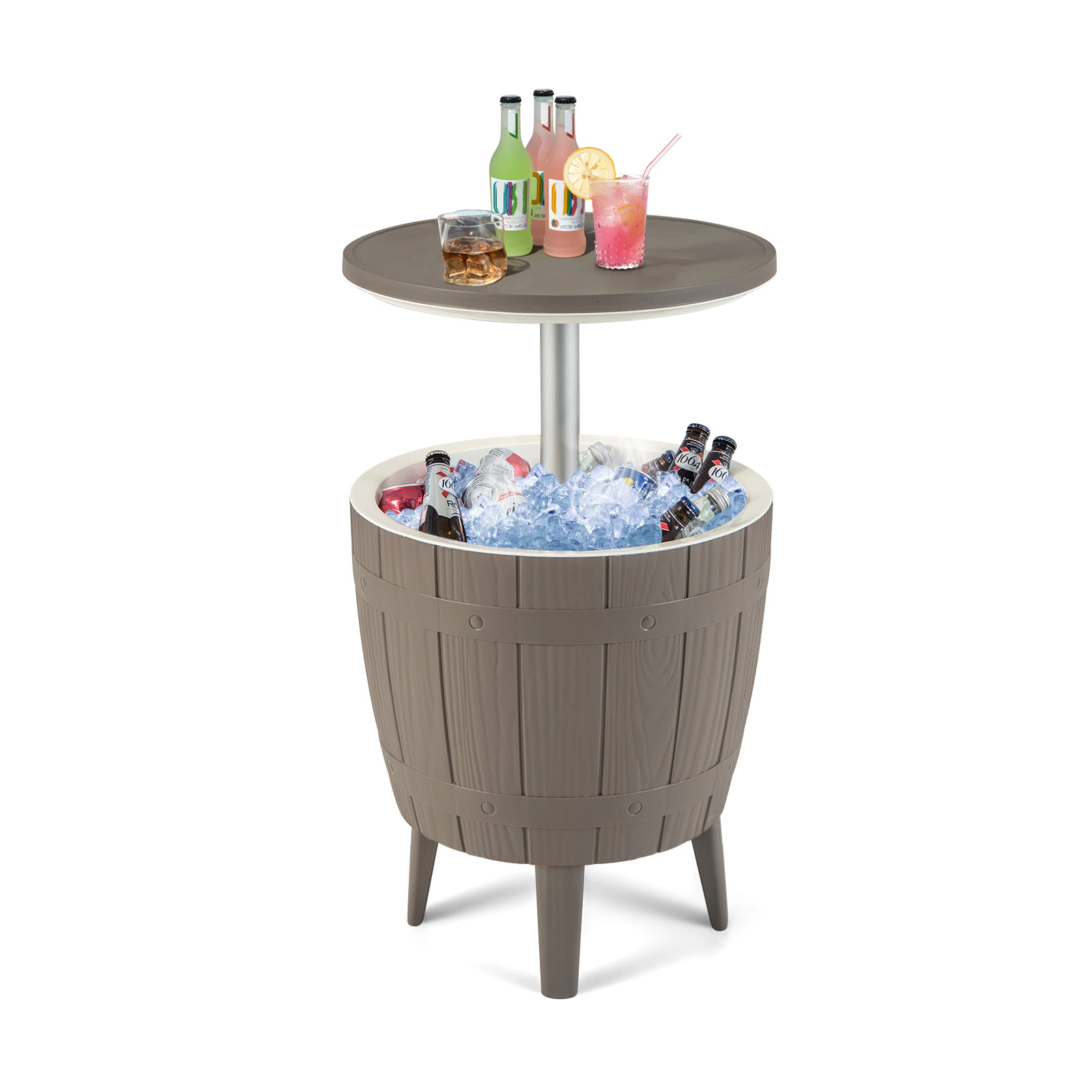SUGIFT 10-Gallon Brown Outdoor Cooler Bar Table with Telescopic Tabletop 19-in Dia 23-in H 110-lb Tabletop Capacity