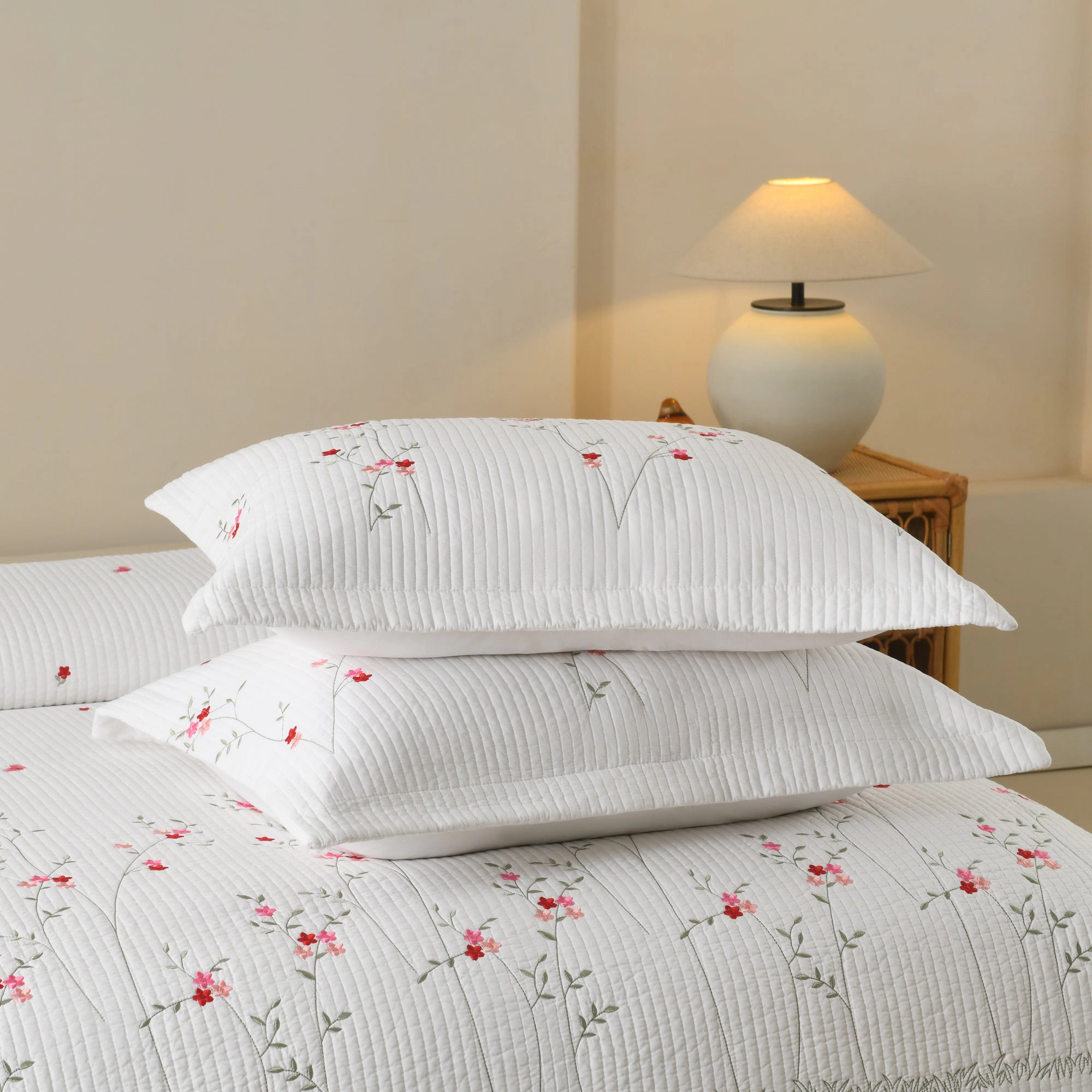 MarCielo 3 Pieces Cotton Floral Embroidered Quilt Bedspread Set,Luxury Bedding Set