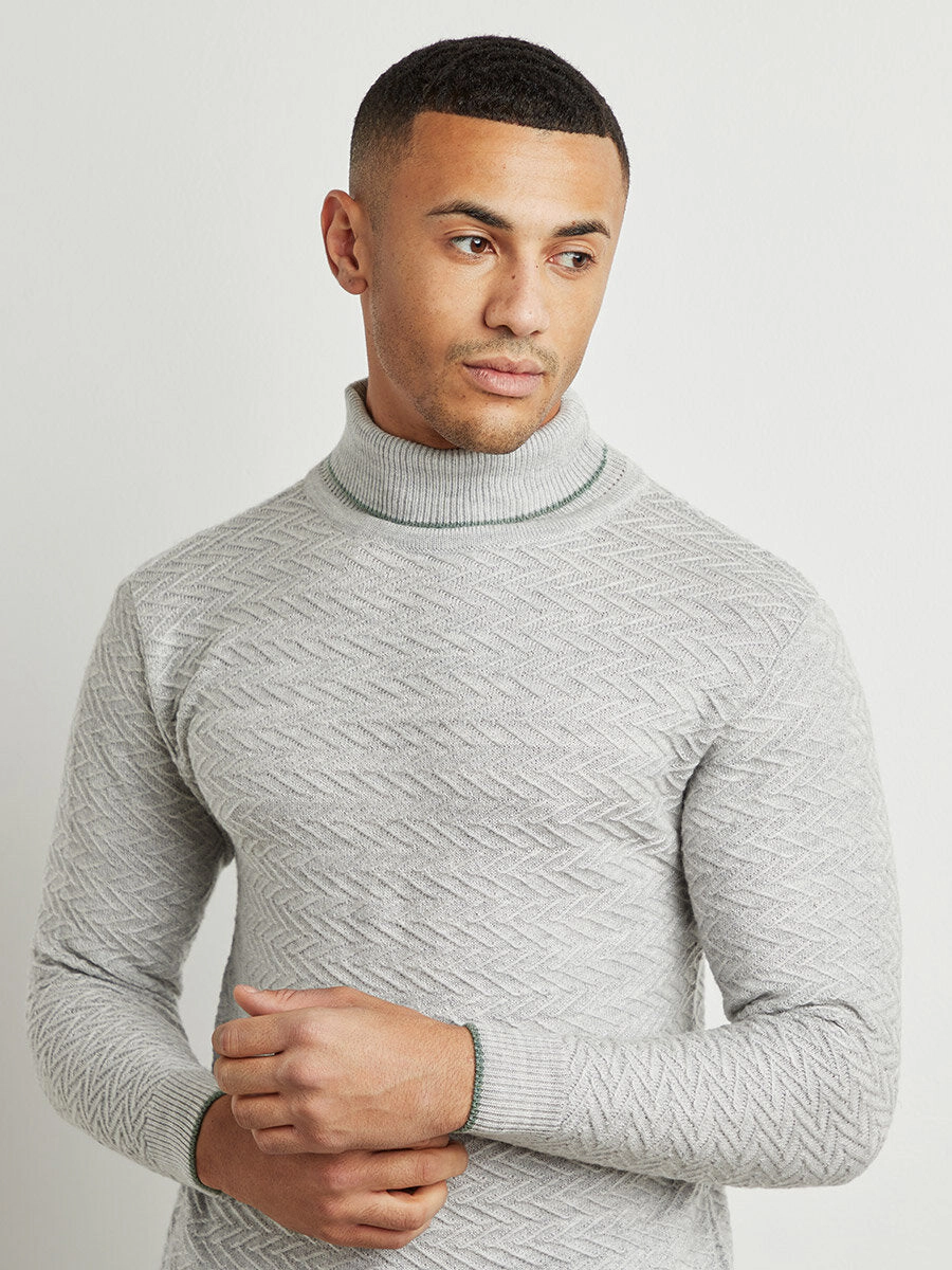 Campus Sutra Men Solid Turtle Neck Sweater - Light Grey, 100% Cotton
