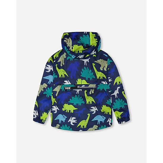 Deux par Deux Boys Packable Windbreaker In Polyester Dinosaur Print