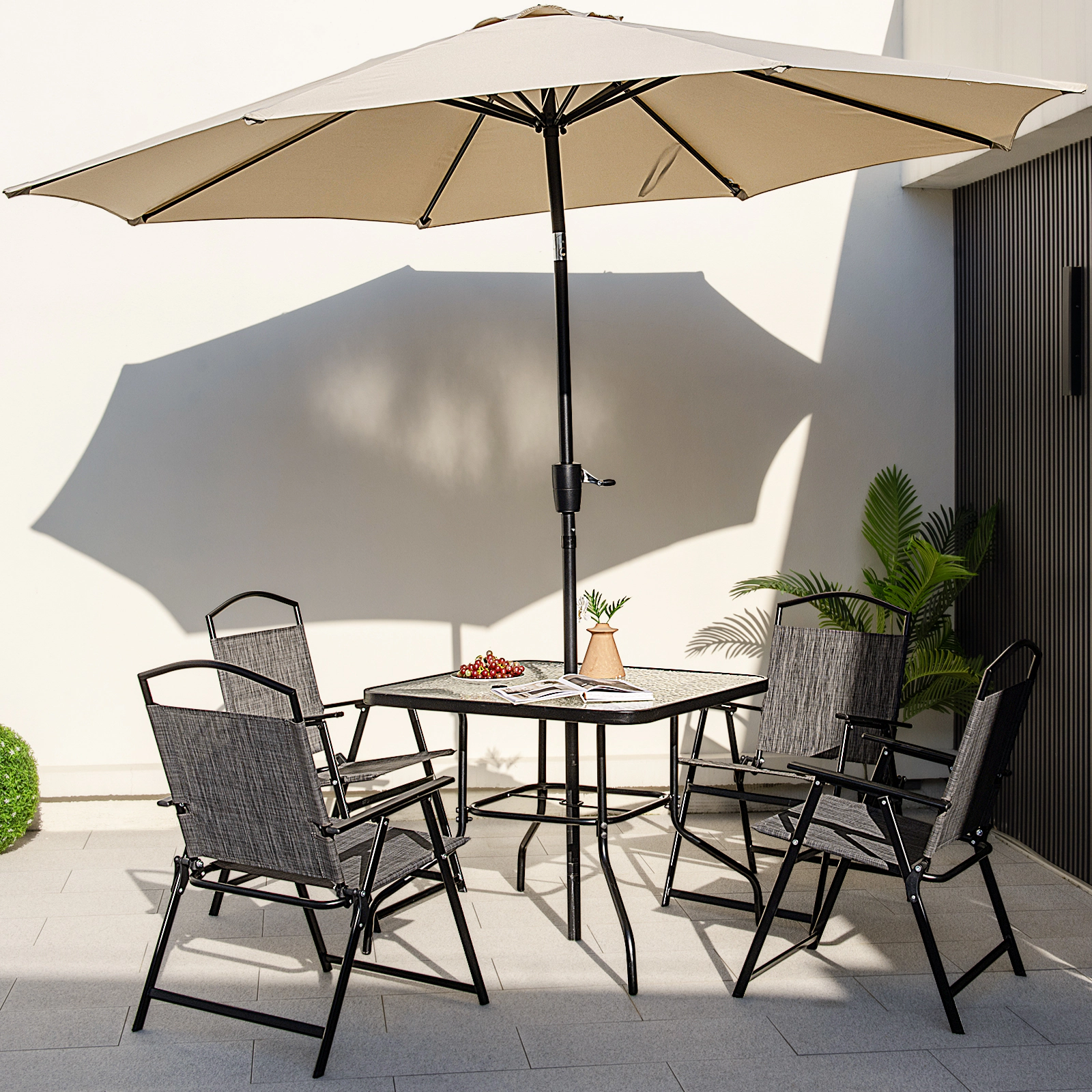 LJG Patio Dining Set for 4 with Umbrella Hole