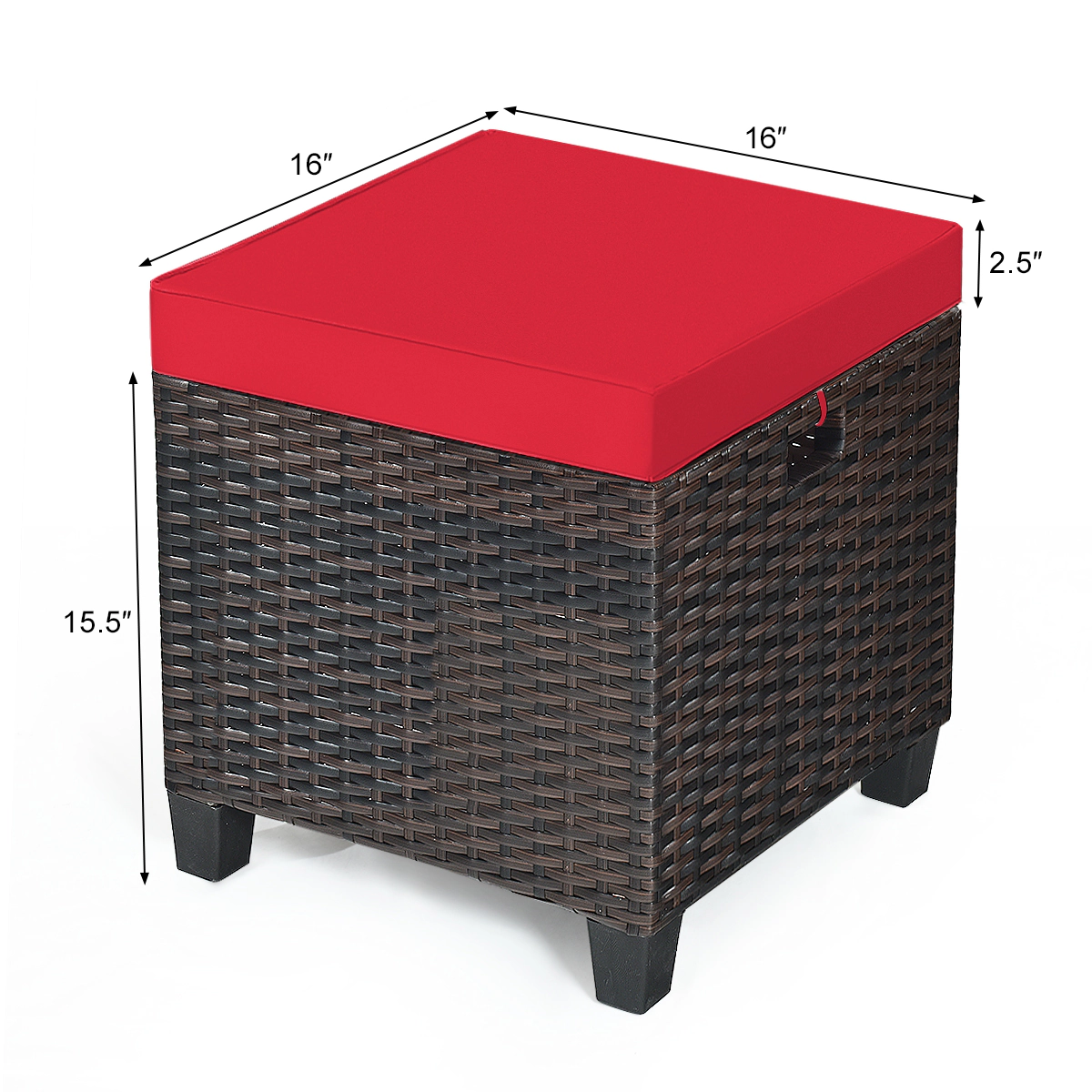 SUGIFT Set of 2 Hand Woven PE Rattan Zippered Cushions Cube Patio Ottomans 16-in x 16-in x 18-in 375-lb Capacity Red
