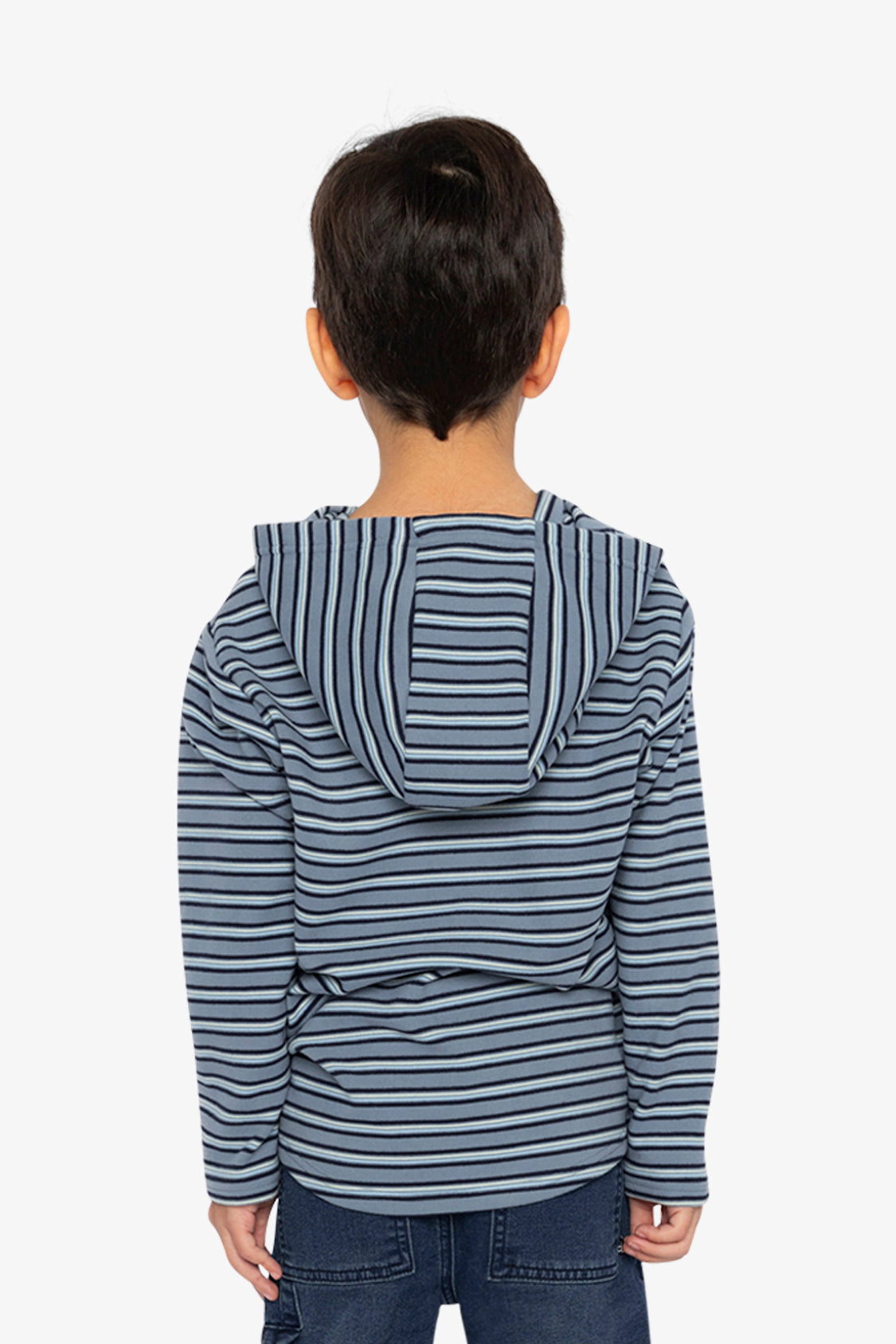 Deux par Boys Striped Brushed Jersey Long Sleeve Hooded T-Shirt