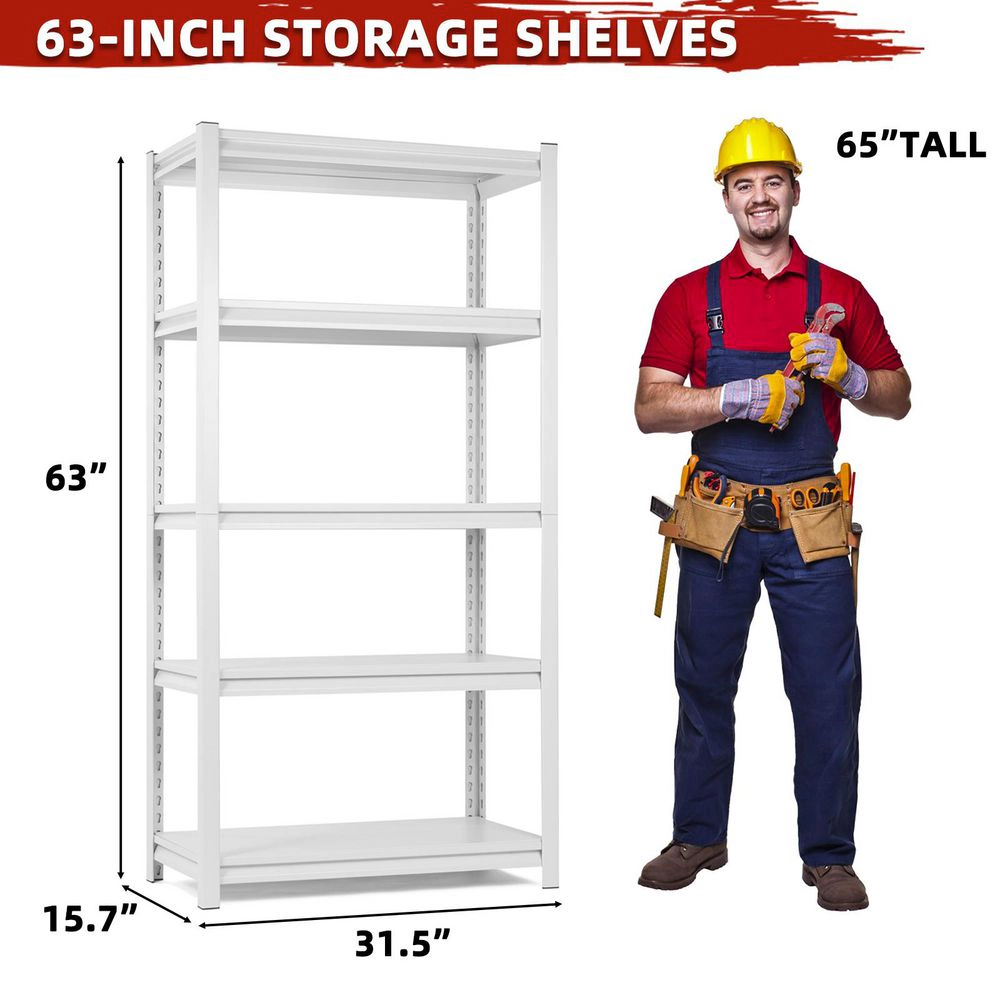 Flynama 5-Shelf Steel Heavy Duty Freestanding Garage Storage Shelving Unit in White (31.5 in. W x 63 in. H x 15.7 in. D)