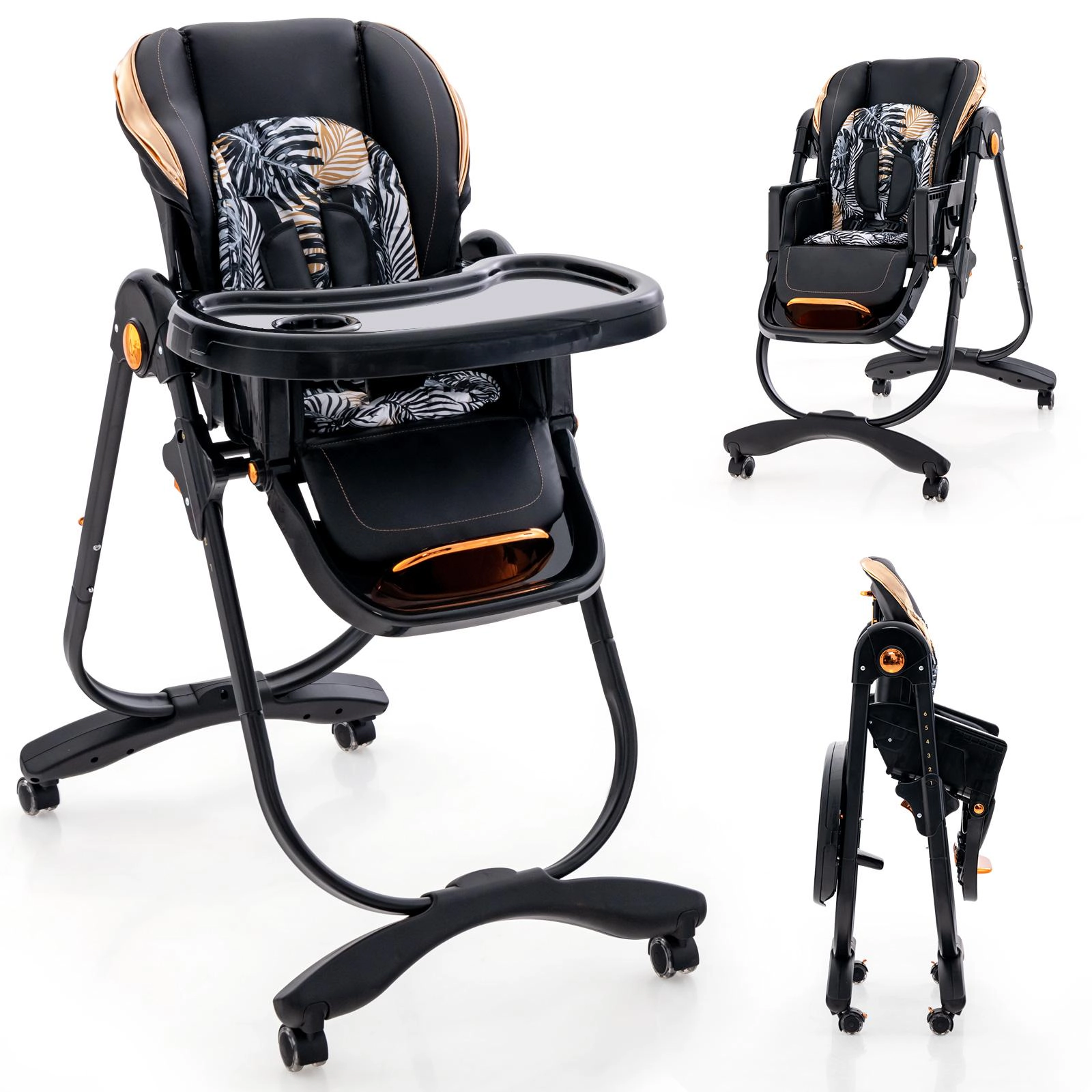 SUGIFT Folding Baby Dining High Chair with Adjustable Height and Recline 50-lb Capacity Ages 6-36 Months Gray/Black