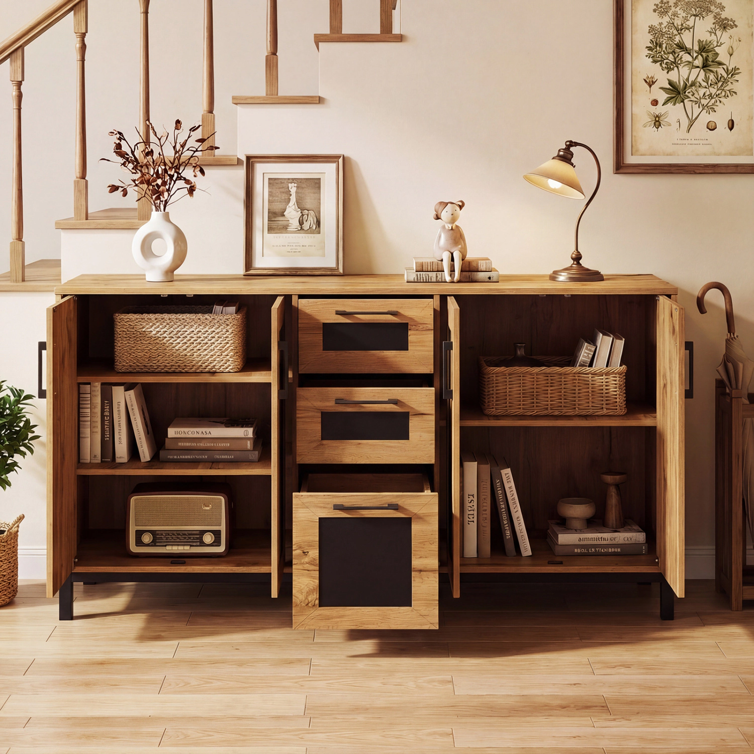 LJG 63" Sideboard Buffet Cabinet with 3 Drawers and Storage Shelves