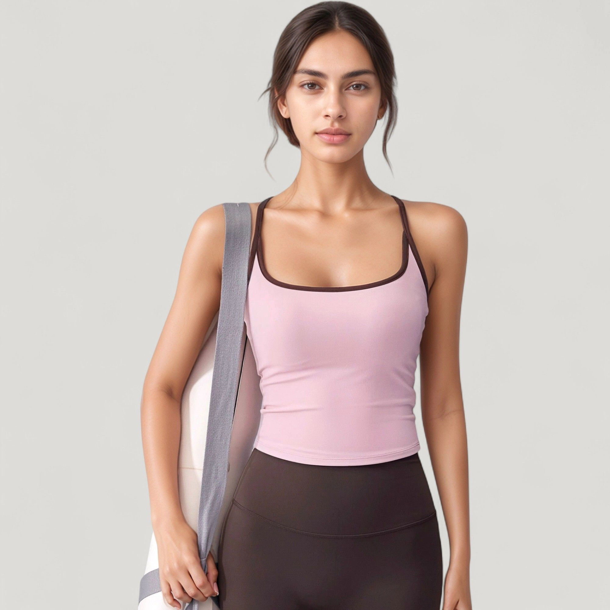 Anna-Kaci Women's Square Neck Fitted Crop Tank Top with Contrast Trim and Soft Stretch Fabric
