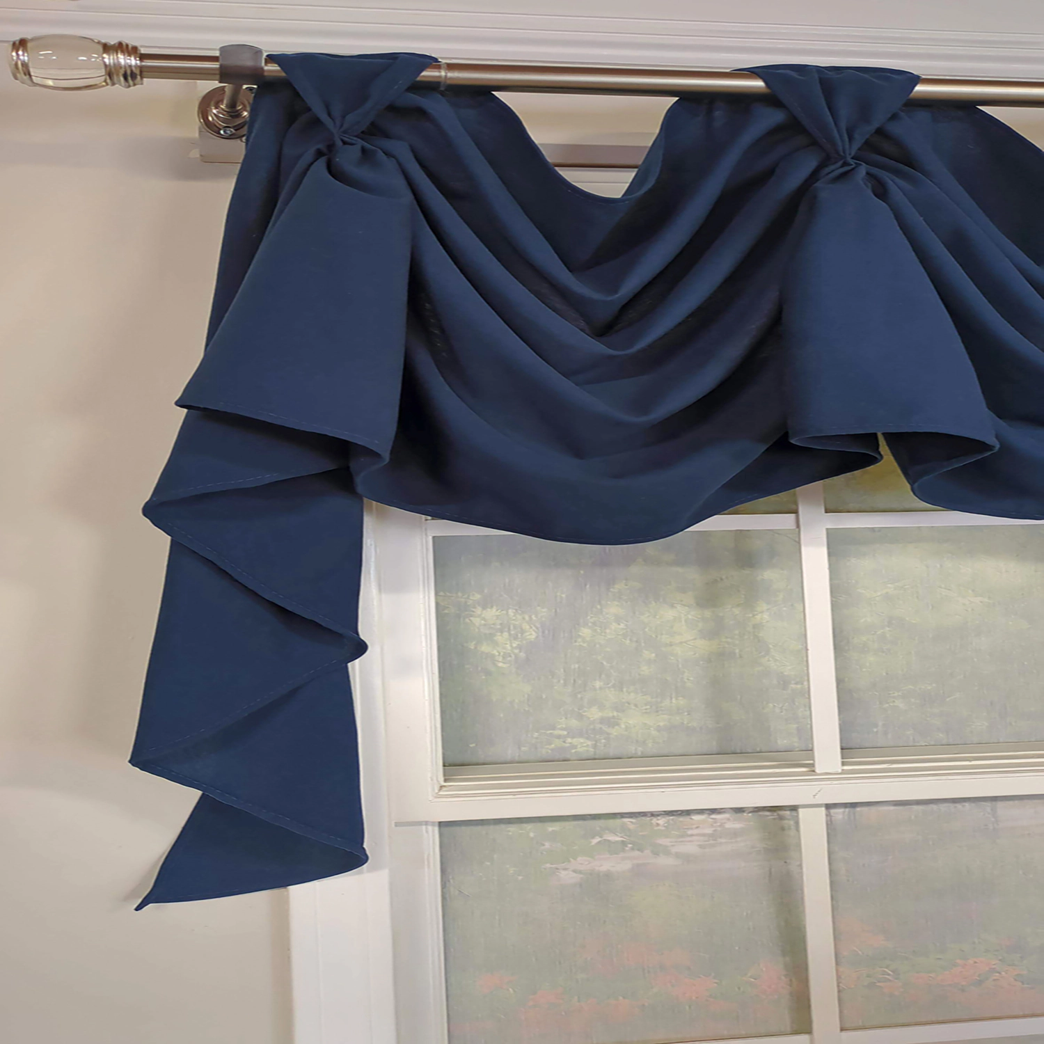 RLF Home Classic Solid 3-S Victory 100% Cotton Tab Top Swag Window Curtain 54" x 25" Navy