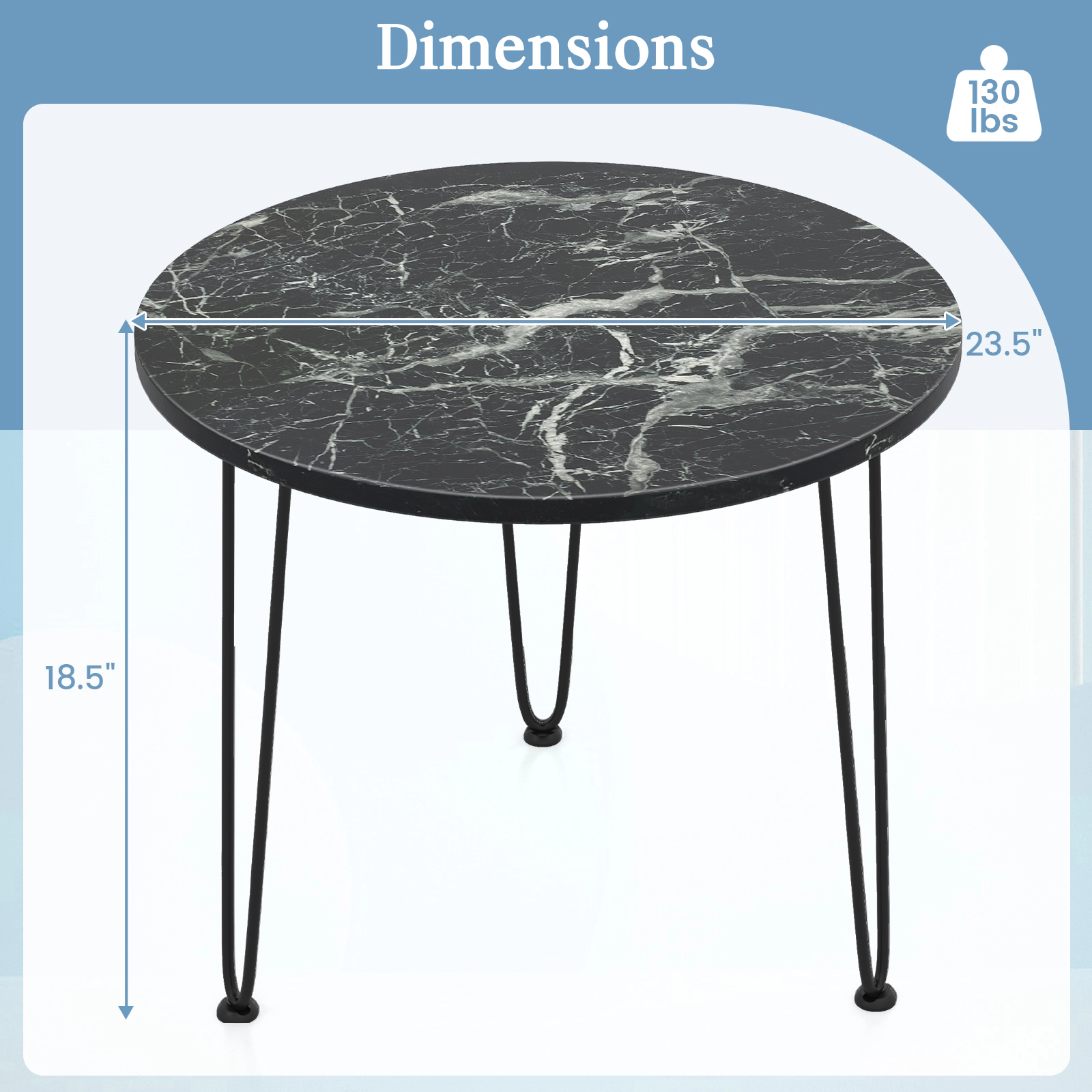 SUGIFT 23.5-Inch Round Faux Marble Coffee Table, Black Metal Tripod Base