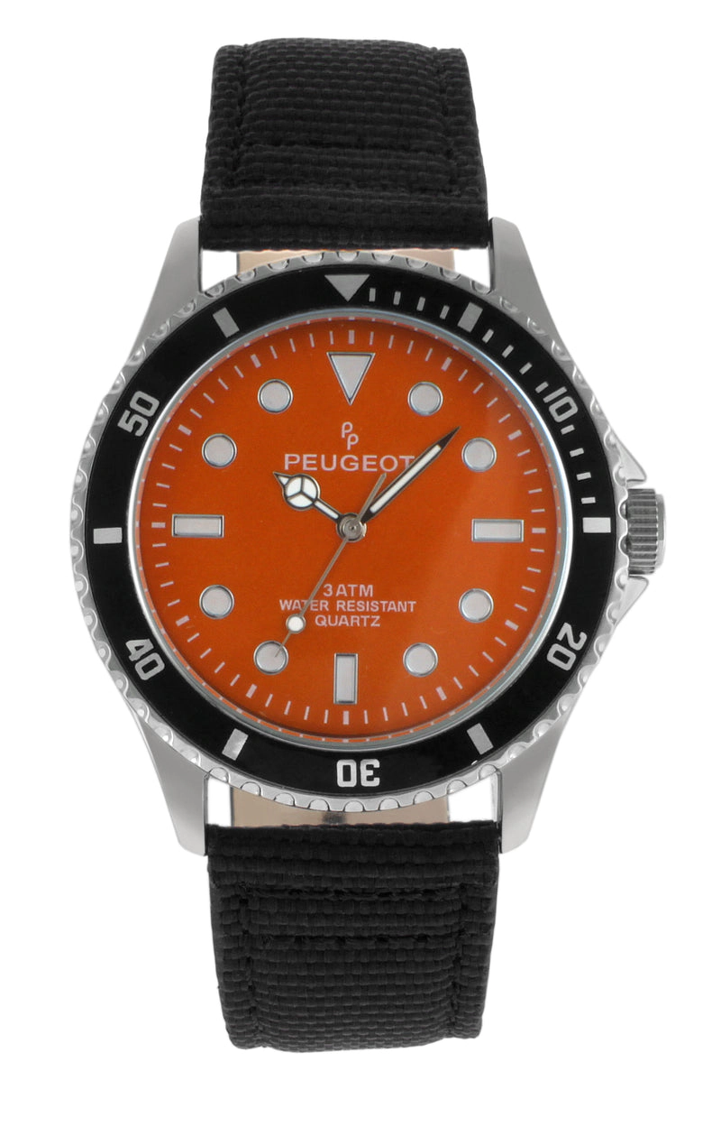 Peugeot Men's 42mm Sport Bezel Watch with Orange Dial and Canvas Strap
