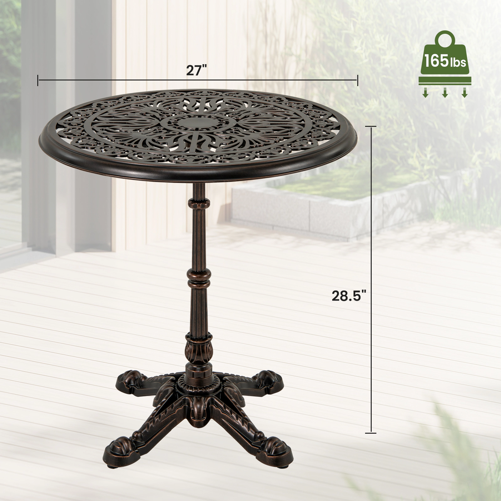SUGIFT Weather-Resistant Cast Aluminum Patio Bistro Table 27-in Round Top 165-lb Capacity 28.5-in Tall 1-Piece Copper