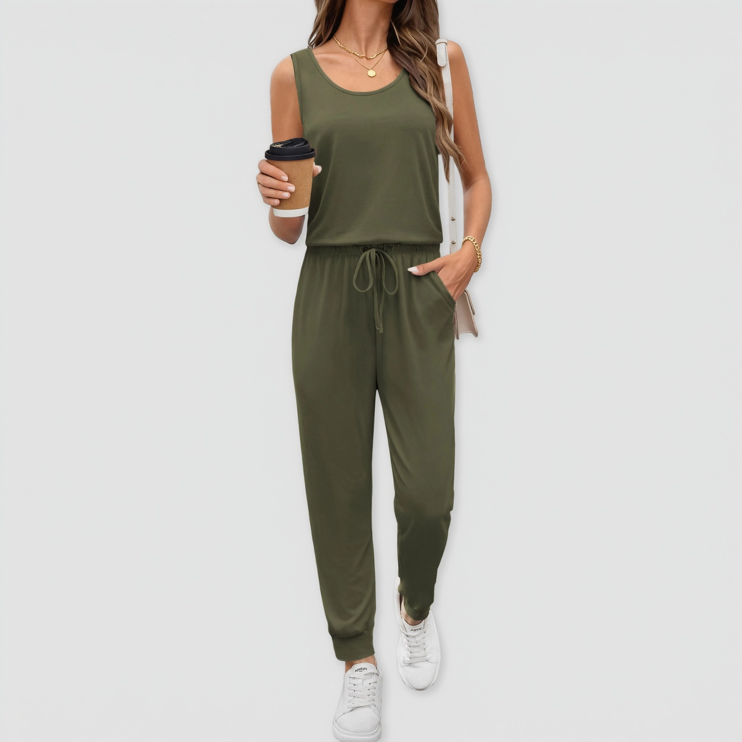 Ekouaer Women's Sleeveless Scoop Neck Tank Top and Jogger Pants Set