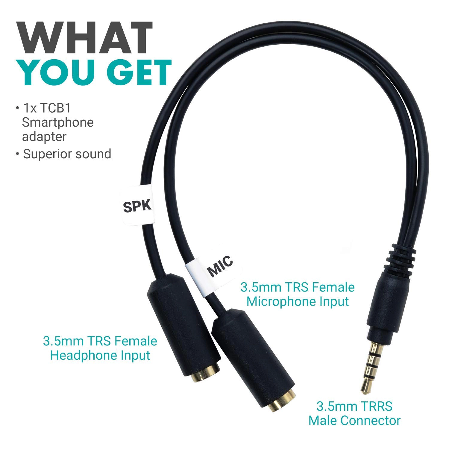 Movo TCB1 3.5mm TRS (Female) Microphone to TRRS (Male) Smartphone Adapter