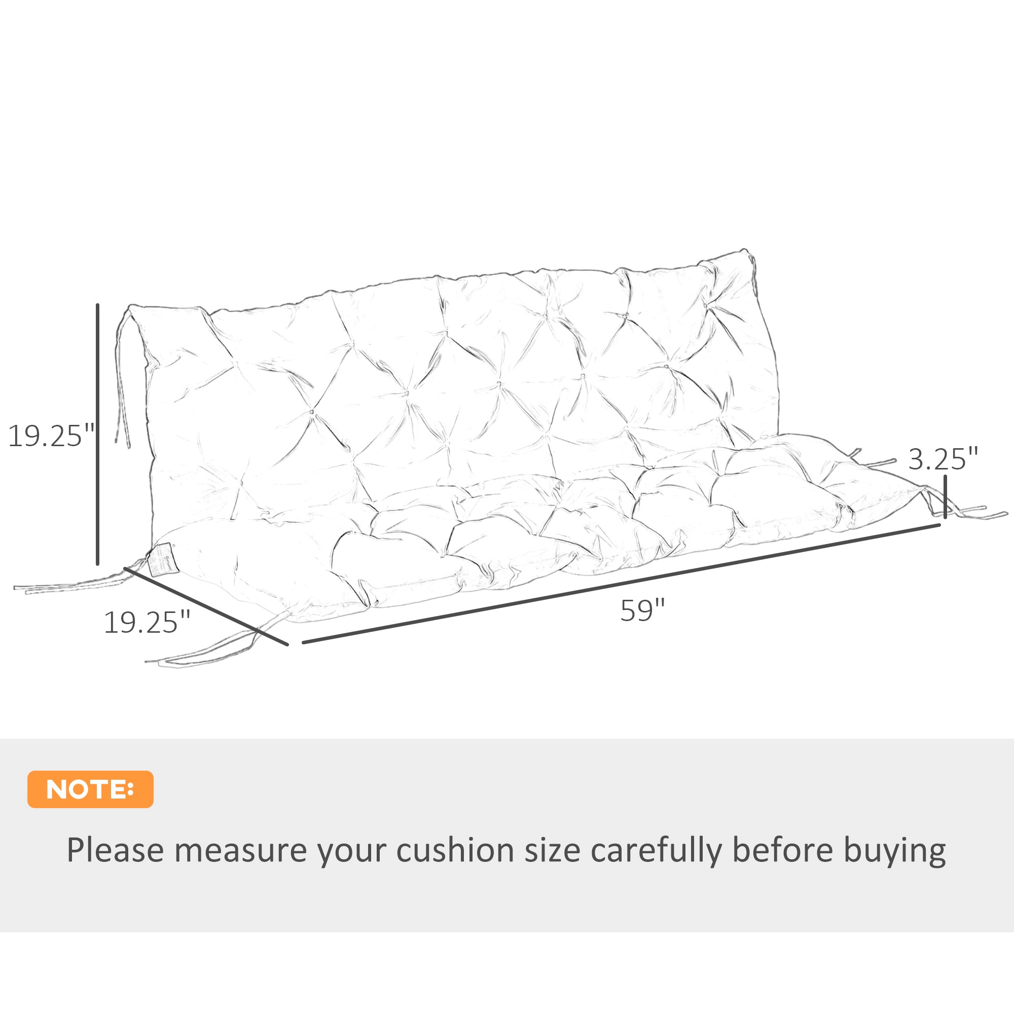 HONGGE 59" x 38" Tufted Bench Cushion for Outdoor Furniture, 3-Seater Replacement Swing Chair, Patio Sofa/Couch