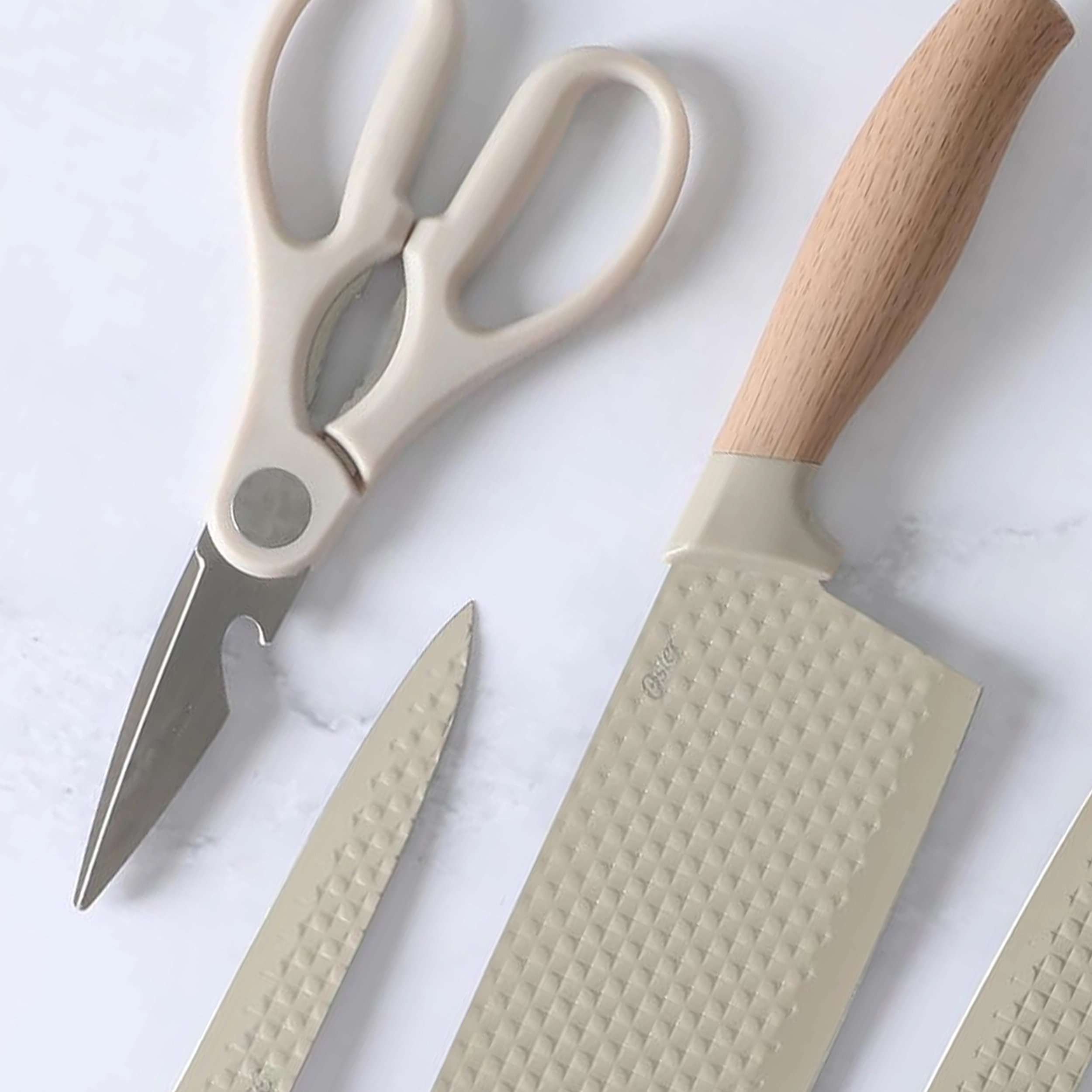 Oster Gunderson 3 Piece Stainless Steel Cleaver and Shears Set in Beige