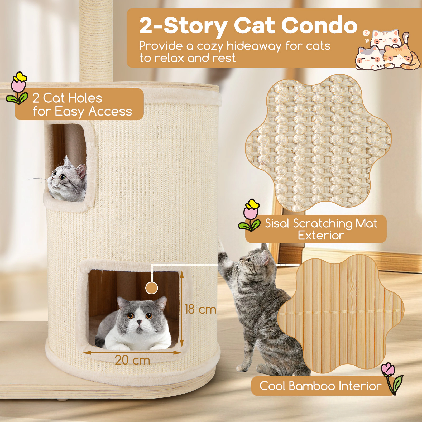 SlickBlue 6 Tier Wooden Cat Tree with Condo, Hammock and Perch