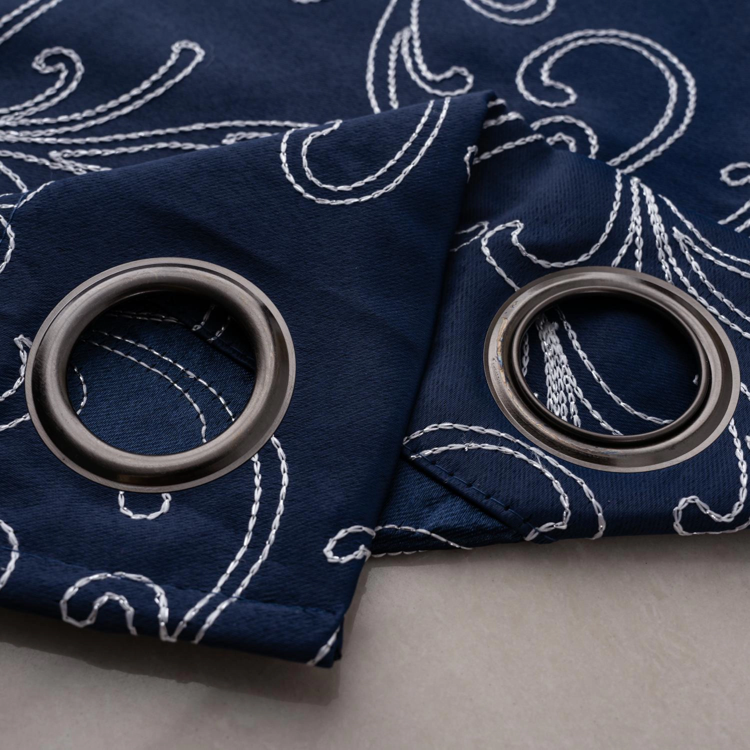 RT Designer Collection Kimber Embroidered Blackout Luxurious Decorative Grommet Curtain Panel 54" x 84" Navy