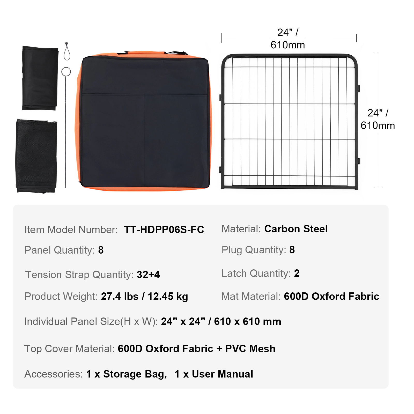 HONGGE Dog Playpen Panels Foldable Metal Pet Exercise Pen Dog Fence Indoor and Outdoor Pen with Door and 600D Oxford