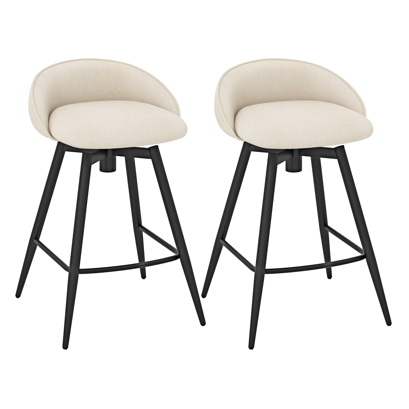 SUGIFT Set of 2 Linen Swivel Counter-Height Bar Stools, 330-lb Capacity, 25-in Seat, 7.5-in Footrest