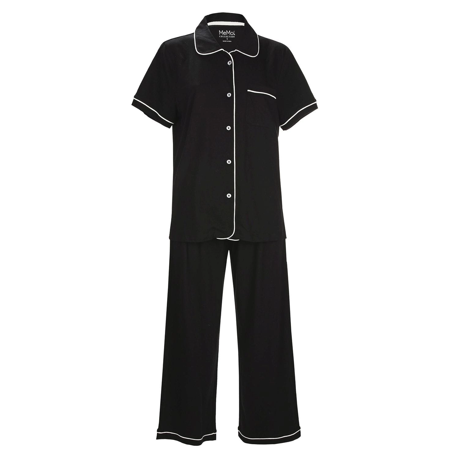 MeMoi Women's Notch Collar Capri Cotton Blend Pajama Set