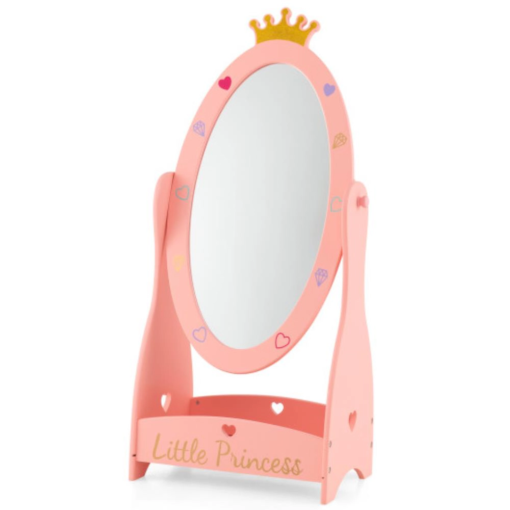 Hivvago Kids Full Length Mirror With 360 Degree Rotatable Design And Shelf-Pink