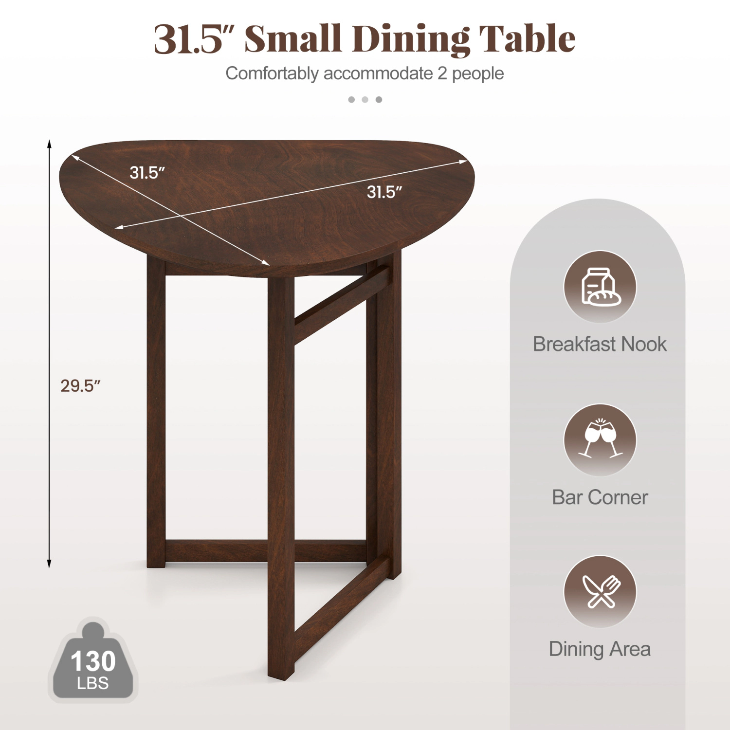 LJG Foldable Dining Table 31.5" Triangular Small Kitchen Table for 2