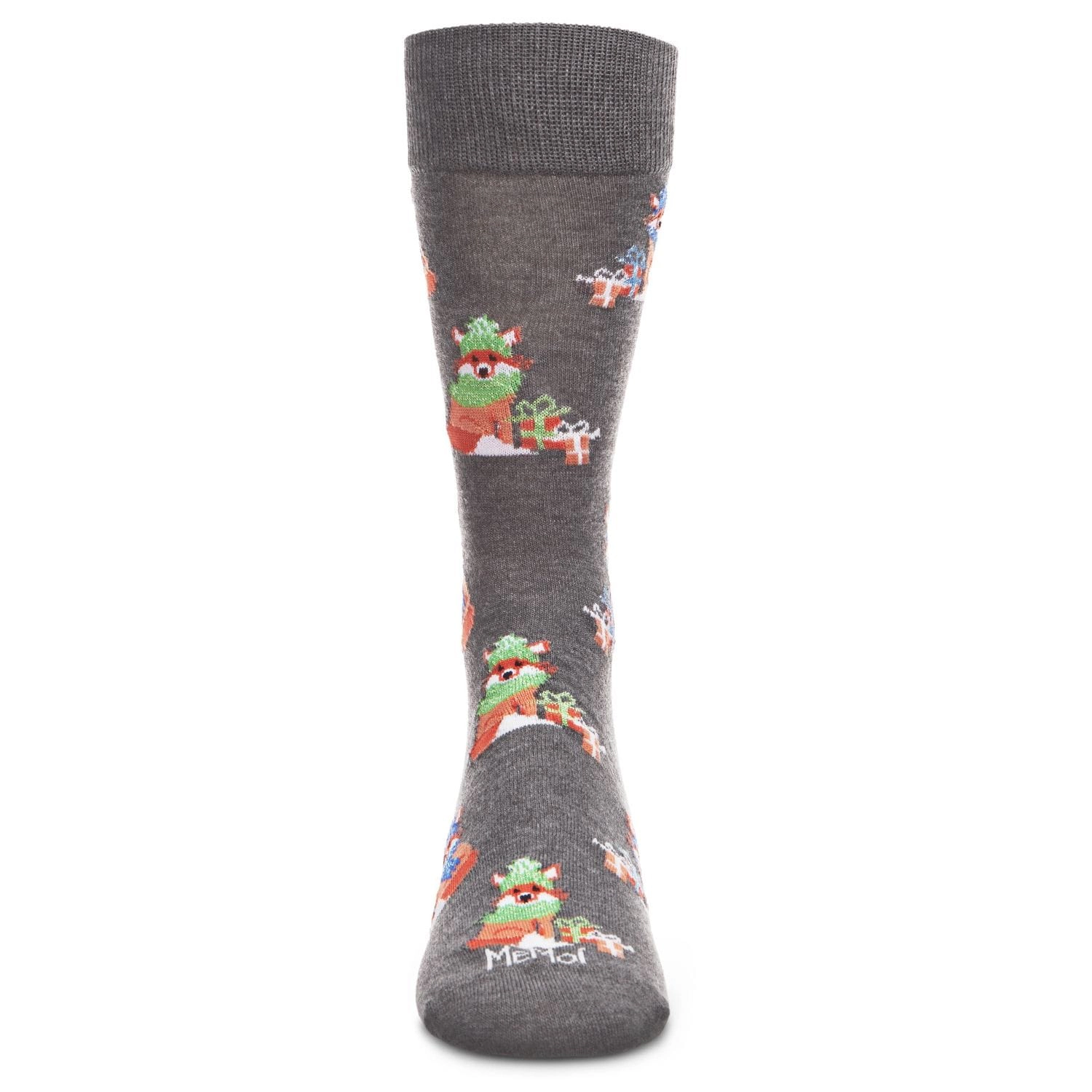 Memoi Men's Festive Foxes with Boxes Holiday Novelty Crew Socks