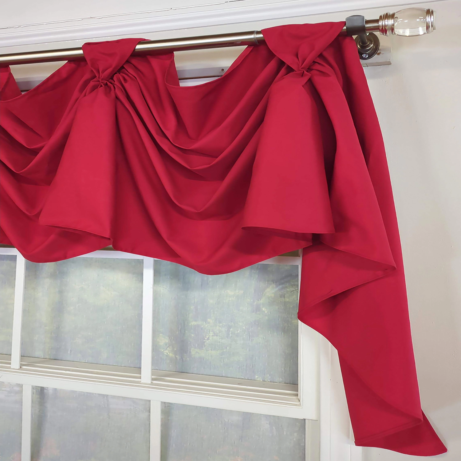 RLF Home Classic Twil 3-S Victory 100% Cotton Tab Top Swag Window Curtain 54" x 25" Red