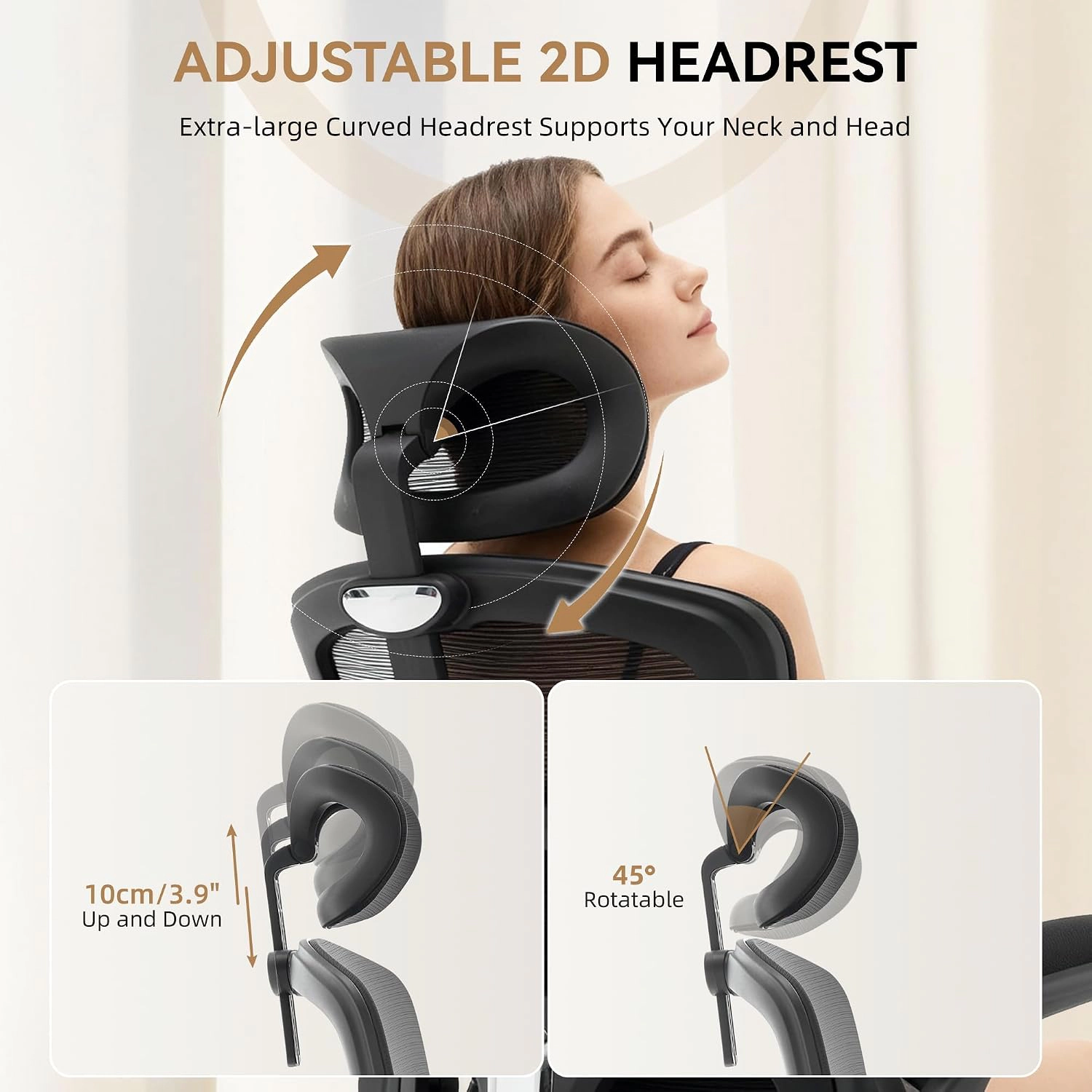 Ergonomic Mesh Office Chair, Adjustable Headrest, Comfortable Desk Chair, with 4-Level Lumbar Support