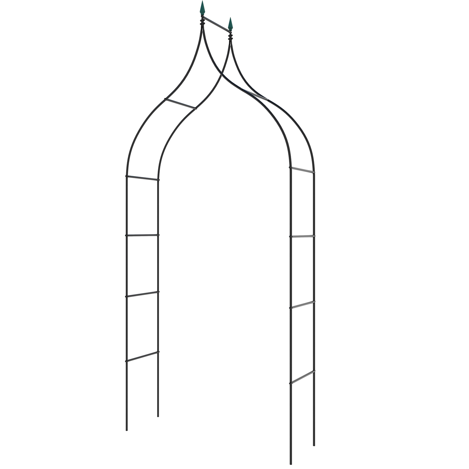 SUGIFT 9.5-ft Black Decorative Metal Garden Arch with Pointed Arches Curves and Screw Protective Caps