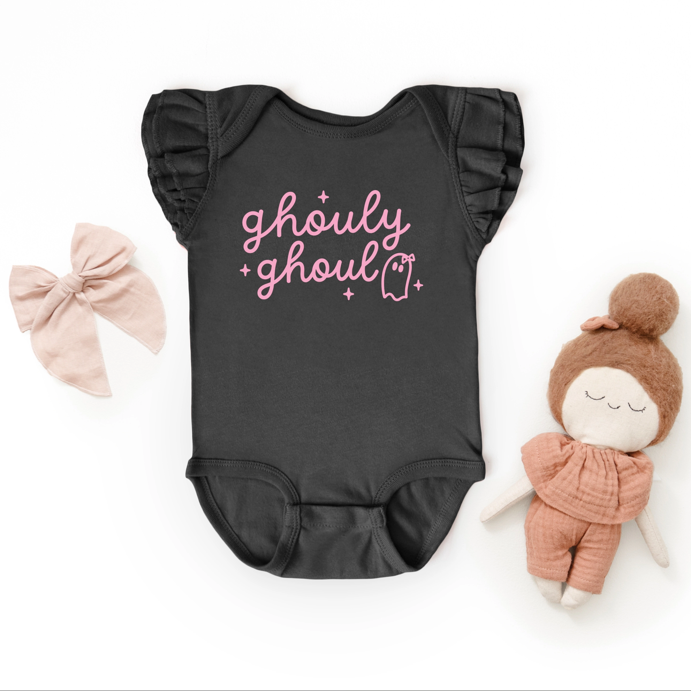 The Juniper Shop - Infant Girl's Flutter Sleeve Bodysuit Ghouly Ghoul