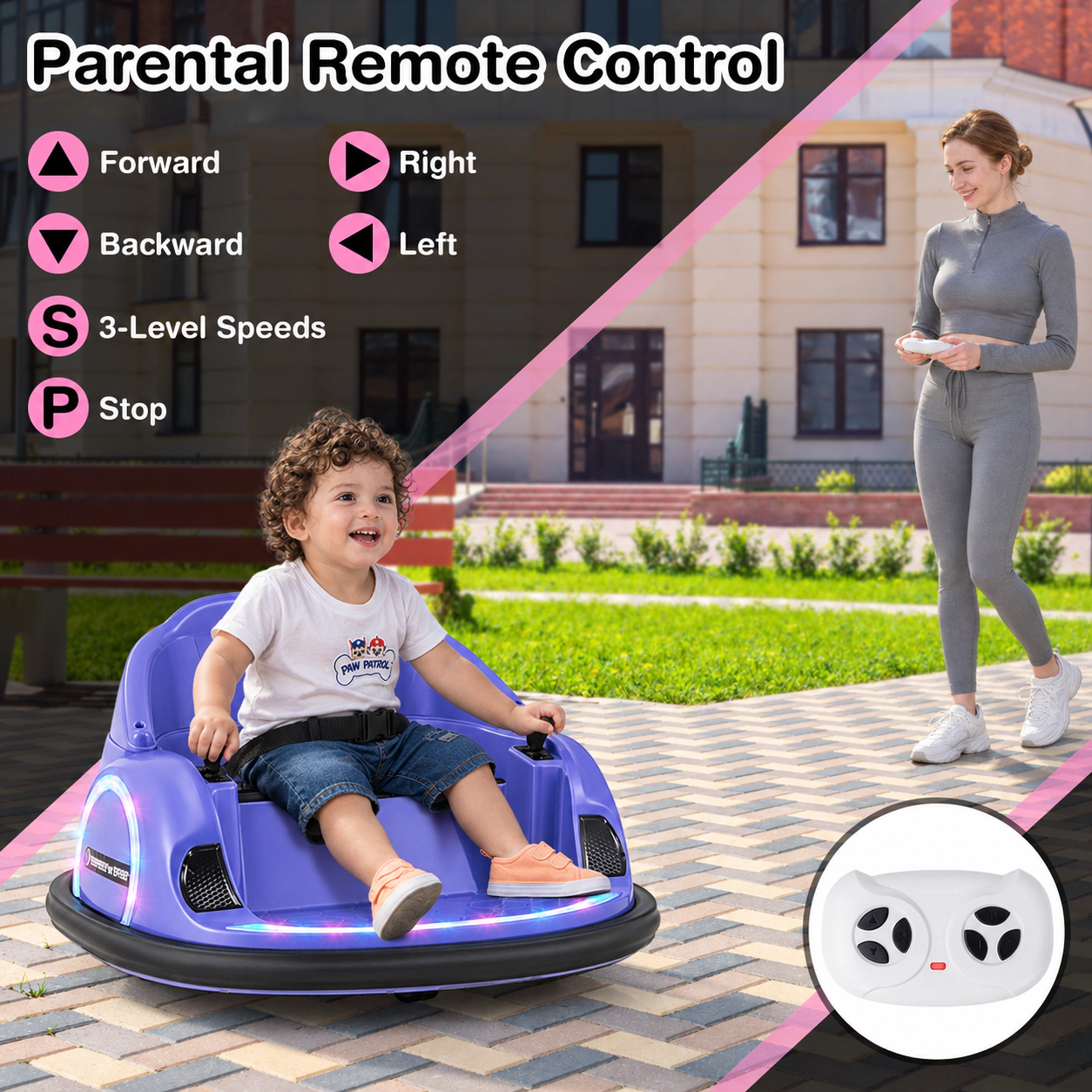 SUGIFT Kids 12V Battery Ride-On Bumper Car with 360-Degree Spin and Parent Remote Purple