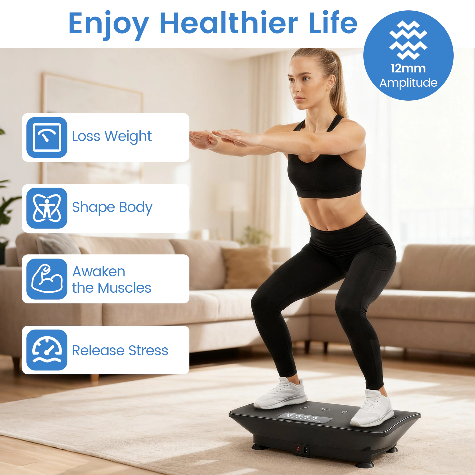 SUGIFT Black 220-lb Capacity 10-Speed Gravity Sensor Vibration Plate Exercise Machine with Rubber Top and Remote