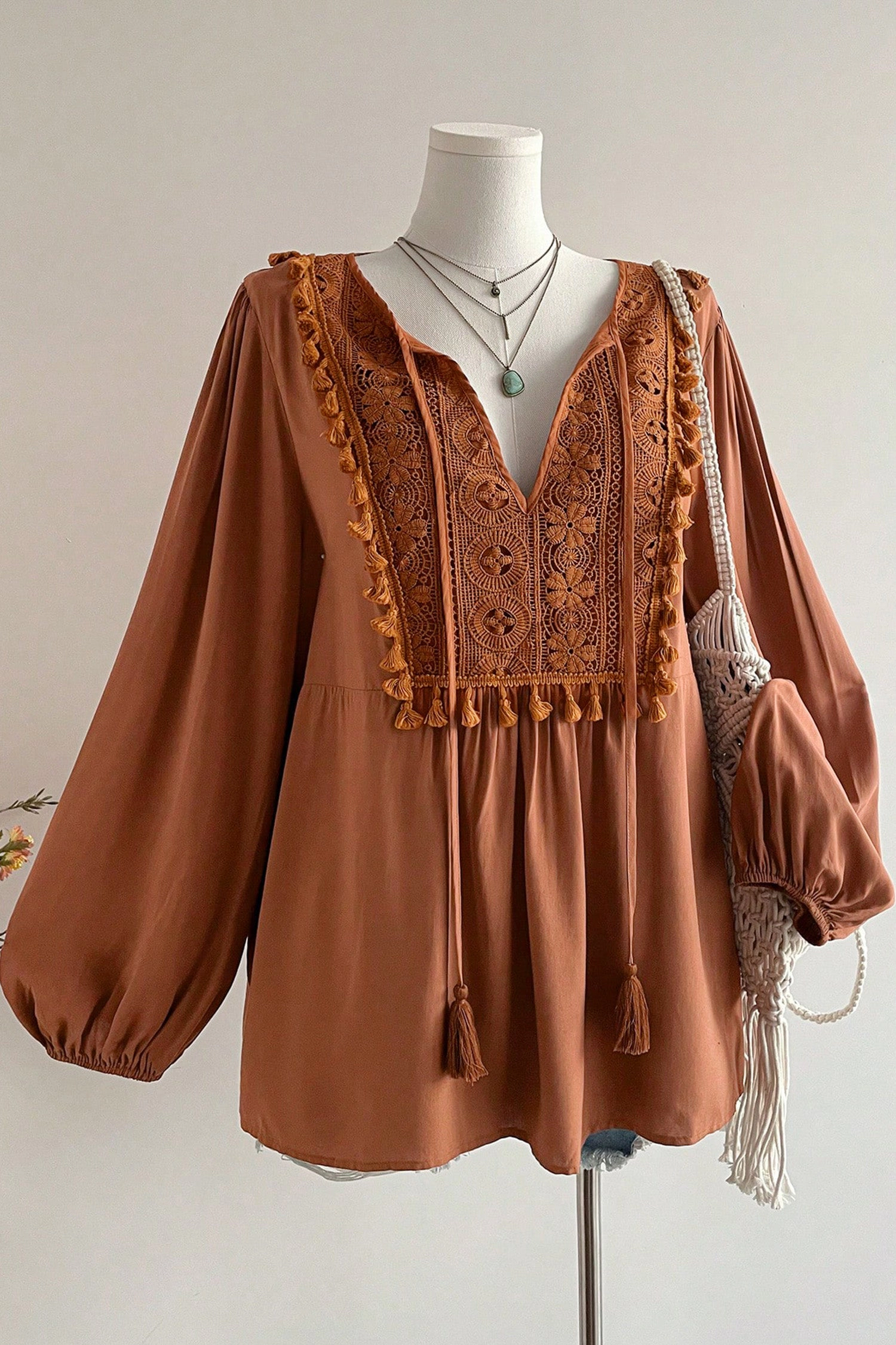 Threaded Pear Farrah Long Sleeve Blouse PLUS Top