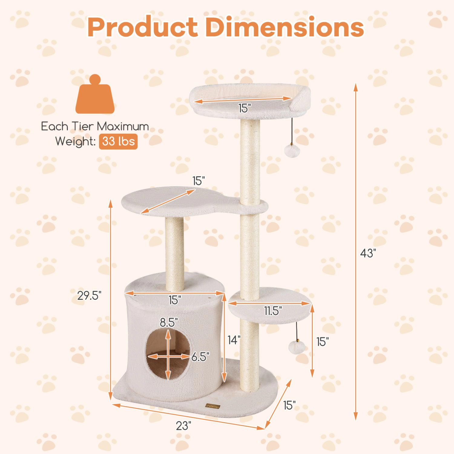 SlickBlue 43-Inch Multi-Level Cat Tree with Sisal Scratching Posts