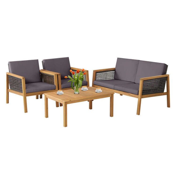 Hivvago 4 Pieces Patio Rattan Furniture Set With Removable Cushions