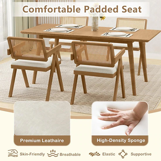 Hivvago Rattan Armchairs with Soft Seat Cushions and Solid Rubber Wood Frame -Set of 2