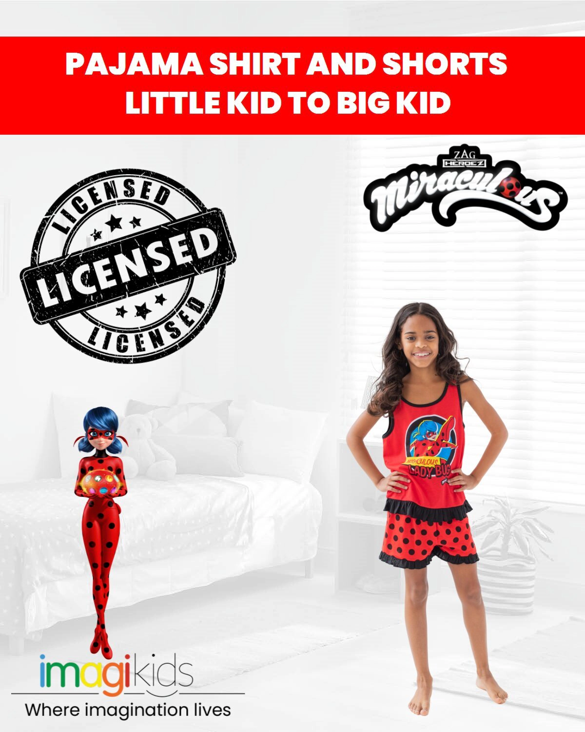 Miraculous Ladybug Girls' Sleeveless Pajama Shirt and Shorts Set