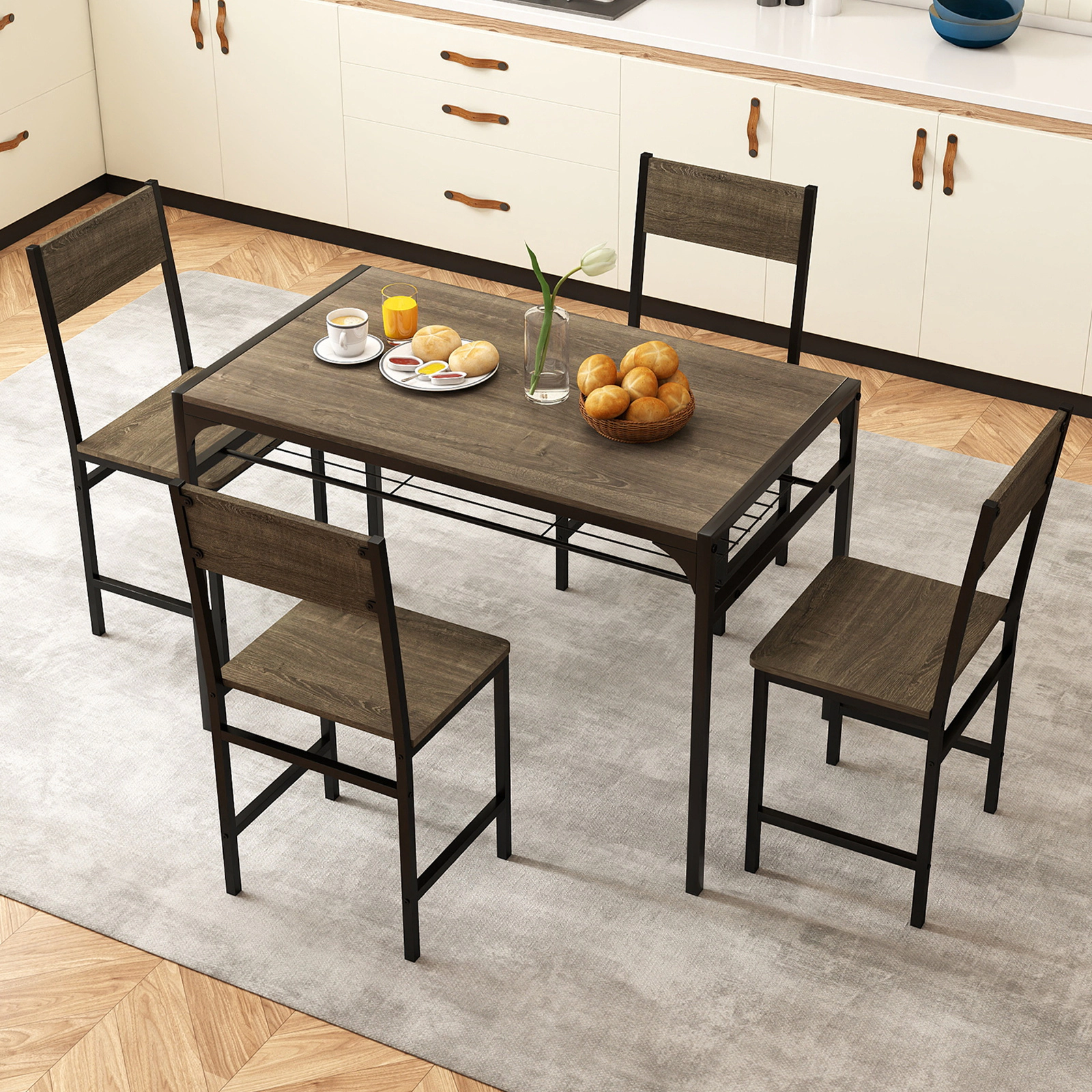 LJG Set of 4 Dining Chairs with Metal Legs and Slanted Back