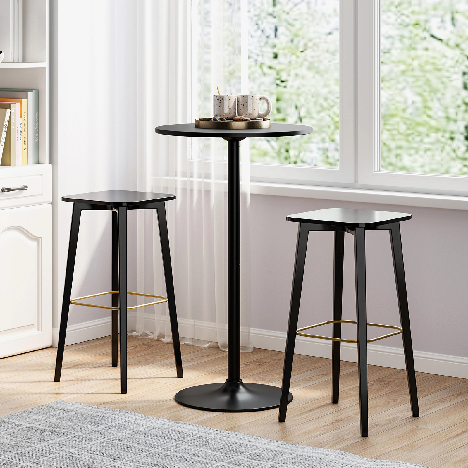 SUGIFT 24-in Round Modern Cocktail Bistro Table with Metal Base and MDF Top 265-Lb Capacity 40-in Tall Set of 2 Black