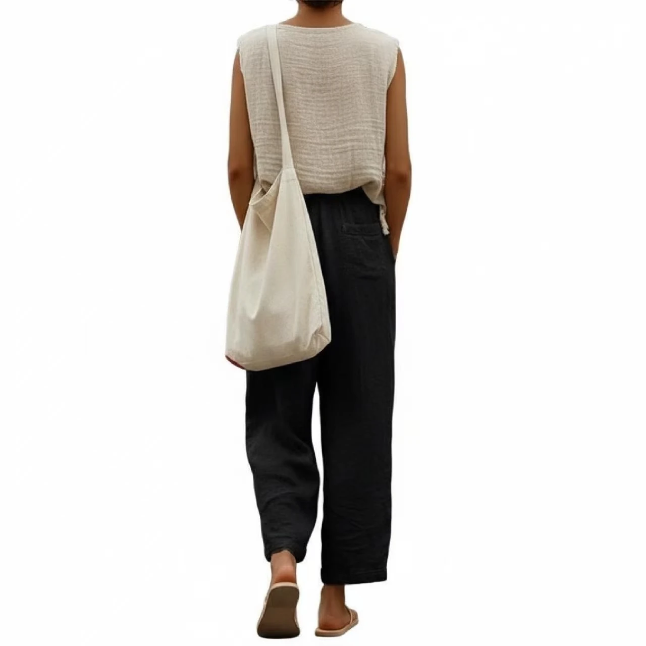 YesFashion Women's Linen Ankle Pants Lightweight Beachwear Elastic Waist Capri with Drawstring