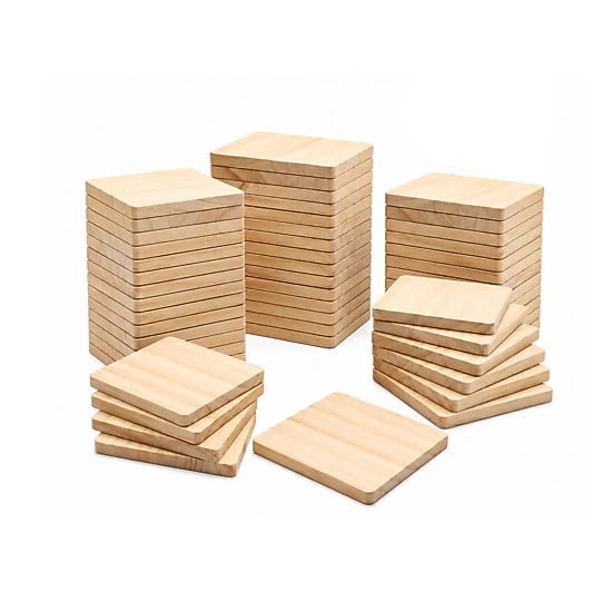Stock Preferred Unfinished Wood Coasters with Non Slip Pads for Crafts 4 Inch