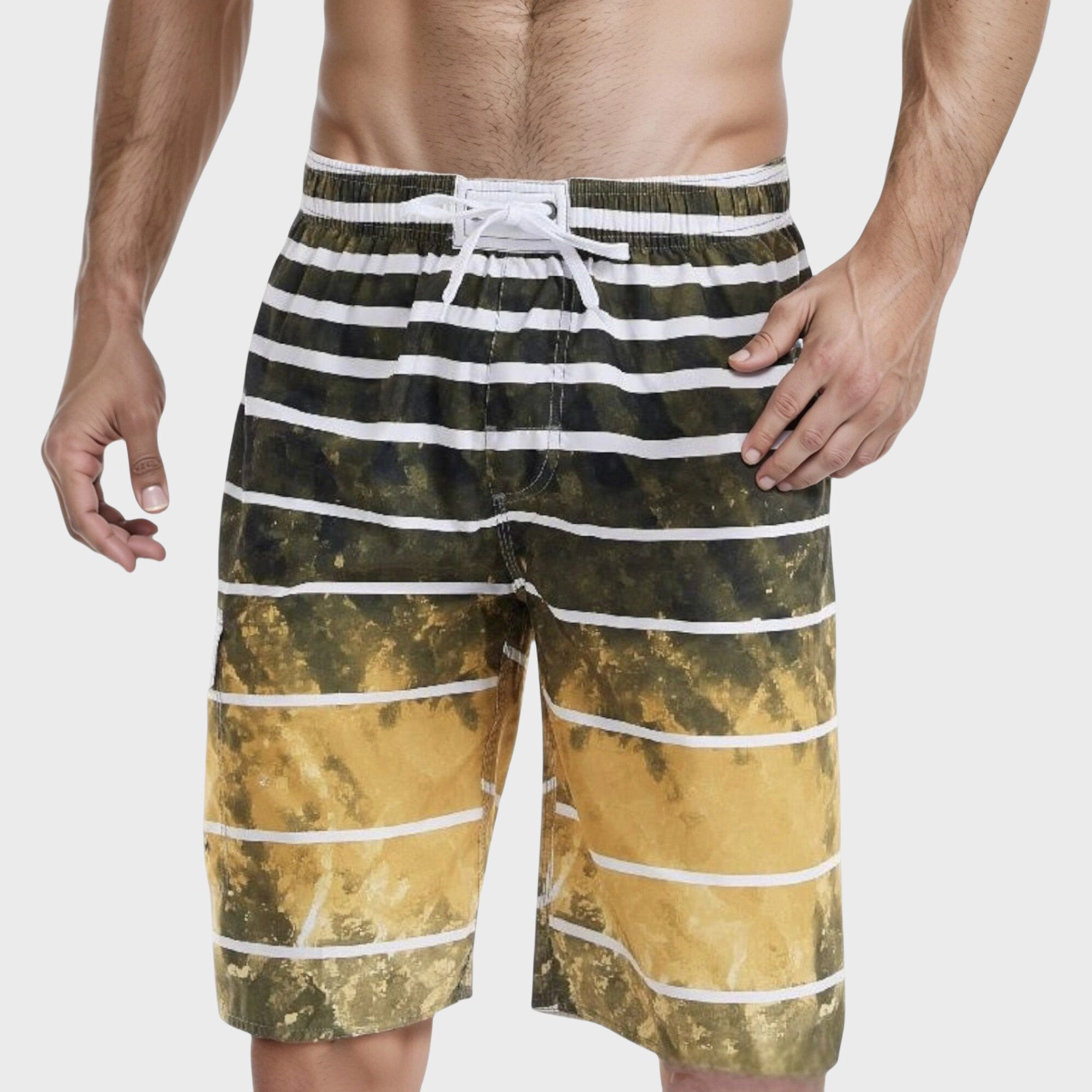 Anna-Kaci Men's Striped Swim Trunks with Adjustable Waistband and Lightweight Quick-Dry Fabric